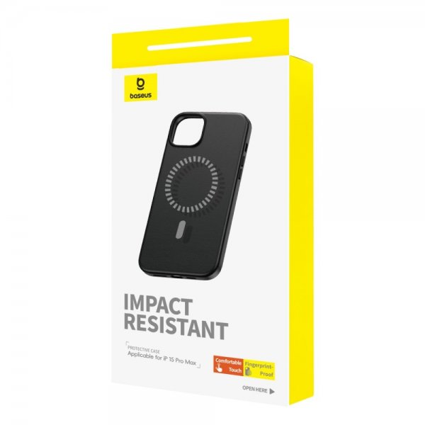 Baseus iPhone 15 Pro Max Deksel Fauxther Series MagSafe Svart