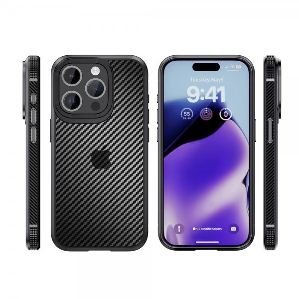 Ipaky iPhone 15 Pro Max Deksel Karbonfibermønster Blå
