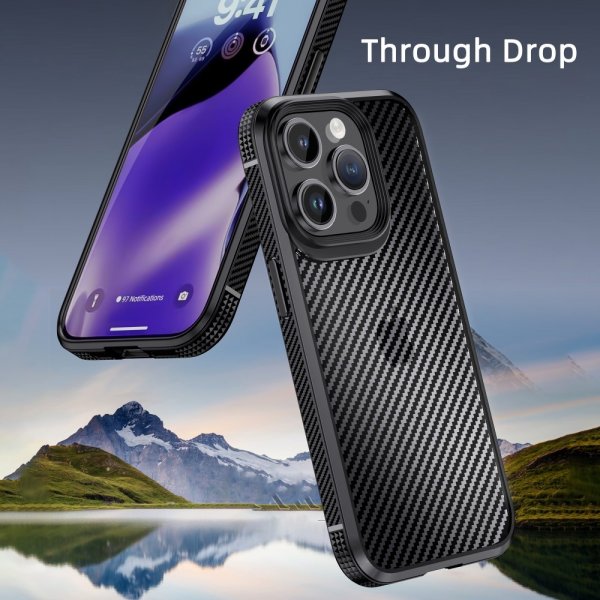 Ipaky iPhone 15 Pro Max Deksel Karbonfibermønster Blå