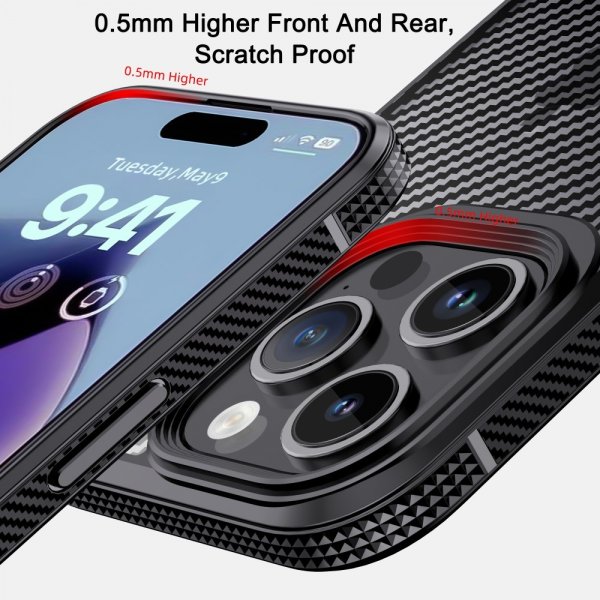 Ipaky iPhone 15 Pro Max Deksel Karbonfibermønster Blå