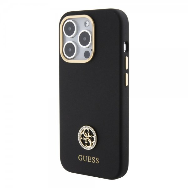 Guess iPhone 15 Pro Max Deksel Liquid Silicone Metal Logo Svart