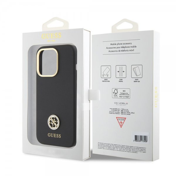 Guess iPhone 15 Pro Max Deksel Liquid Silicone Metal Logo Svart