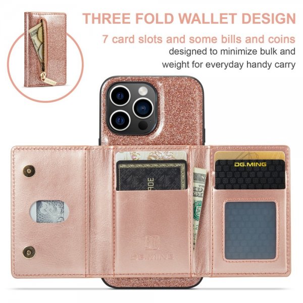 Dg.Ming iPhone 15 Pro Max Deksel M3 Series Avtakbart Kortholder Glitter Rosegull