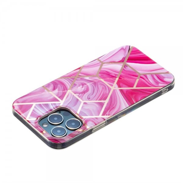 iPhone 15 Pro Max Deksel Marmormønster Rosa Rød