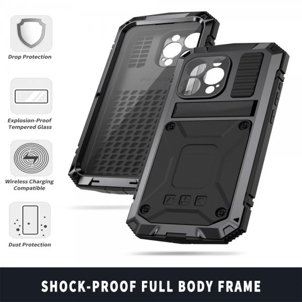 R-JUST iPhone 15 Pro Max Deksel Metall Støtsikker Svart