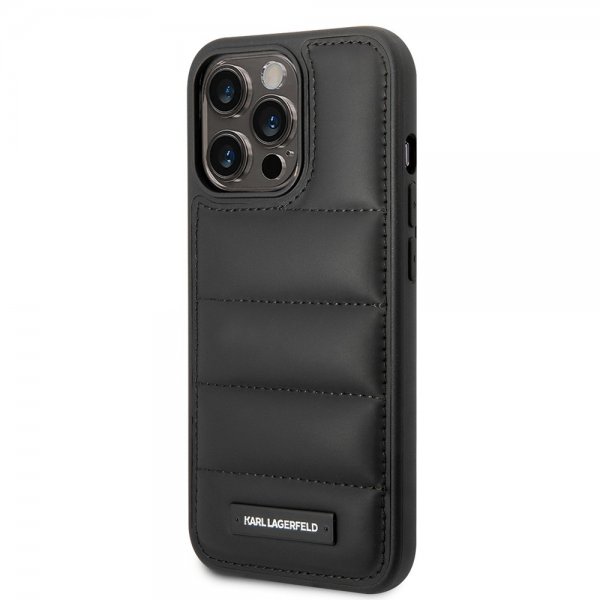 Karl Lagerfeld iPhone 15 Pro Max Deksel Quilted Nylon Puffy Case Logo Plate Svart