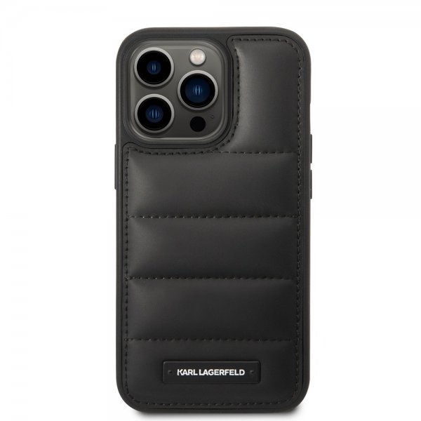 Karl Lagerfeld iPhone 15 Pro Max Deksel Quilted Nylon Puffy Case Logo Plate Svart