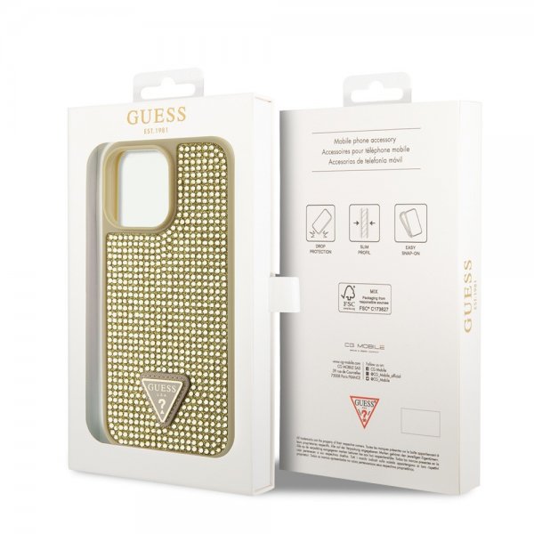 Guess iPhone 15 Pro Max Deksel Rhinestone Gull