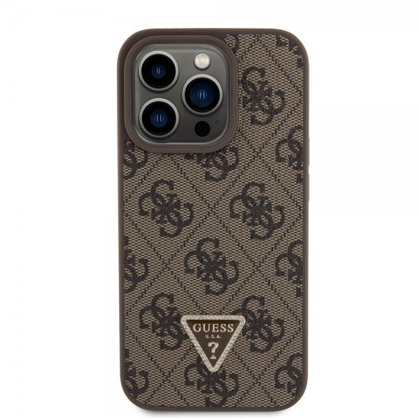 Guess iPhone 15 Pro Deksel 4G Metal Triangle Strass Brun