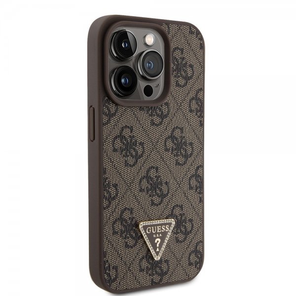 Guess iPhone 15 Pro Deksel 4G Metal Triangle Strass Brun