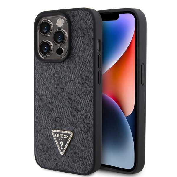 Guess iPhone 15 Pro Deksel 4G Metal Triangle Strass Svart