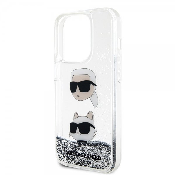Karl Lagerfeld iPhone 15 Pro Deksel Liquid Glitter Karl & Choupette Sølv