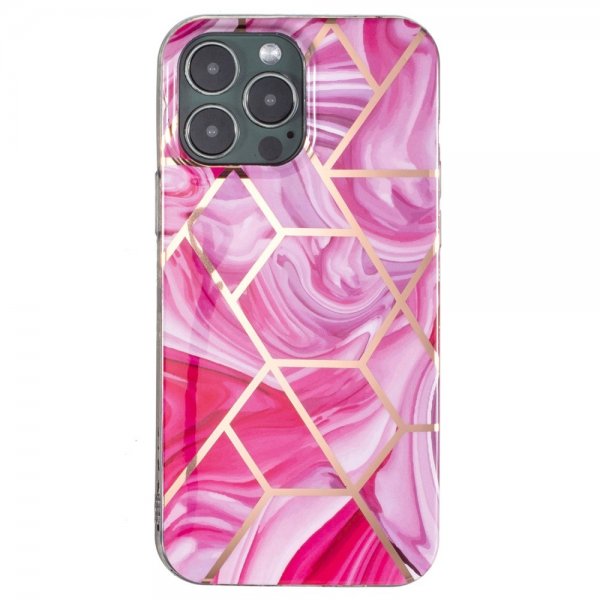 iPhone 15 Pro Deksel Marmormønster Rosa Rød