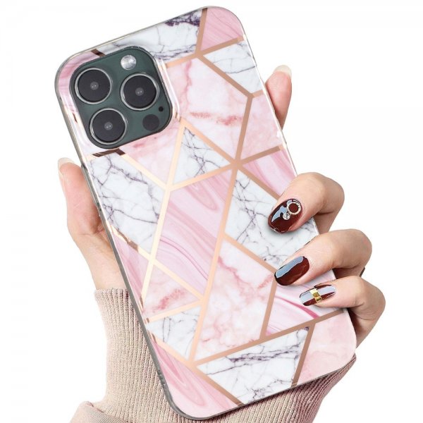 iPhone 15 Pro Deksel Marmormønster Hvit Rosa