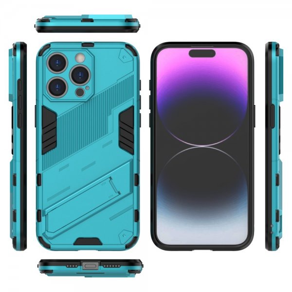 iPhone 15 Pro Deksel med Stativ Lyseblå