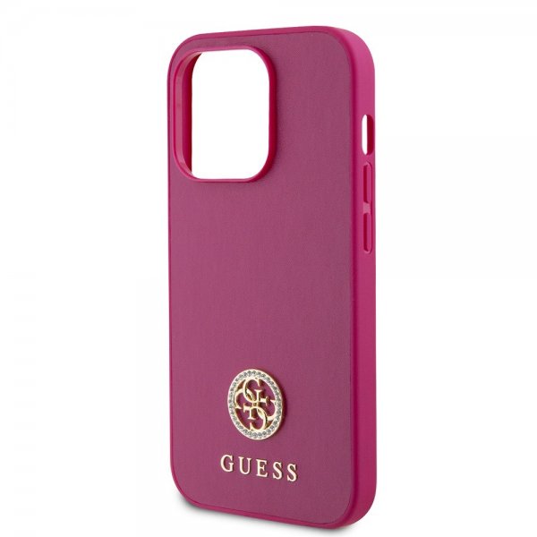 Guess iPhone 15 Pro Deksel Metal Logo Strass Metallic Rosa