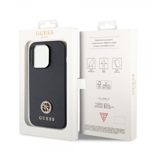 Guess iPhone 15 Pro Deksel Metal Logo Strass Svart