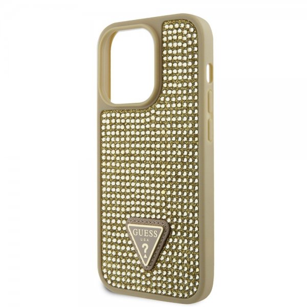 Guess iPhone 15 Pro Deksel Rhinestone Gull