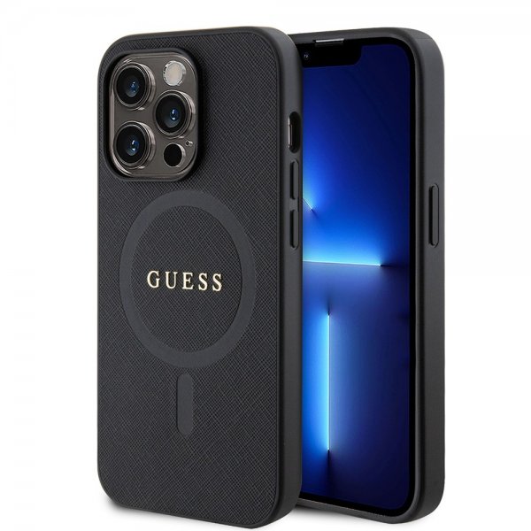 Guess iPhone 15 Pro Deksel Saffiano MagSafe Svart
