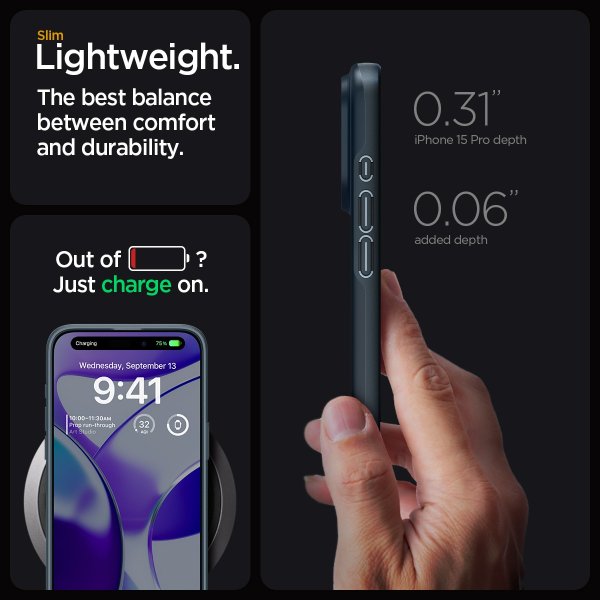 Spigen iPhone 15 Pro Deksel Thin Fit Metal Slate
