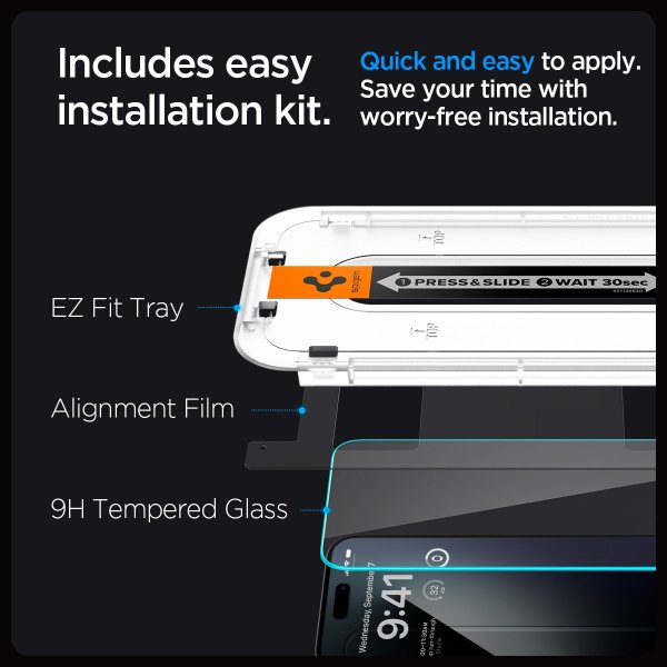 Spigen iPhone 15 Pro Skjermbeskytter GLAS.tR EZ Fit 2-pakning
