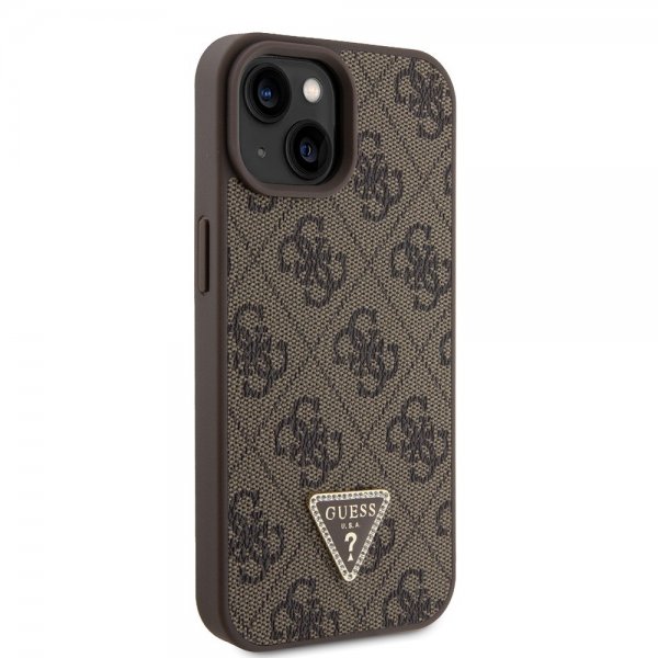Guess iPhone 15 Deksel 4G Metal Triangle Strass Brun