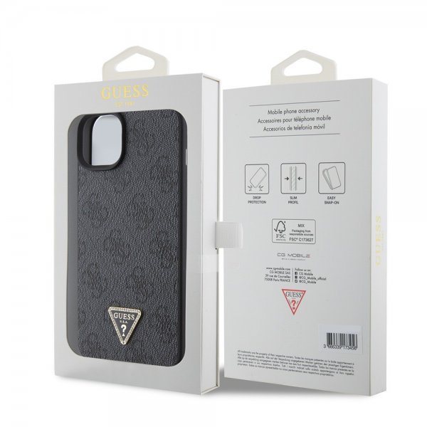 Guess iPhone 15 Deksel 4G Metal Triangle Strass Svart