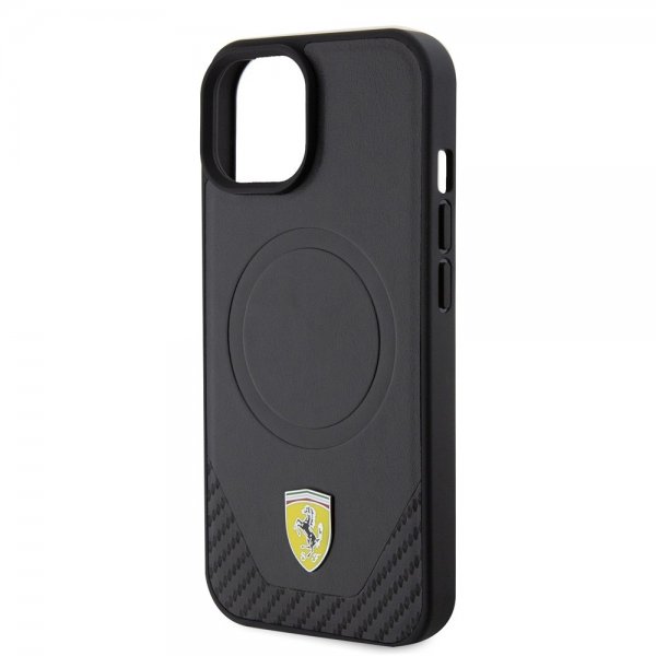 Ferrari iPhone 15 Deksel Carbon PU Leather MagSafe Svart