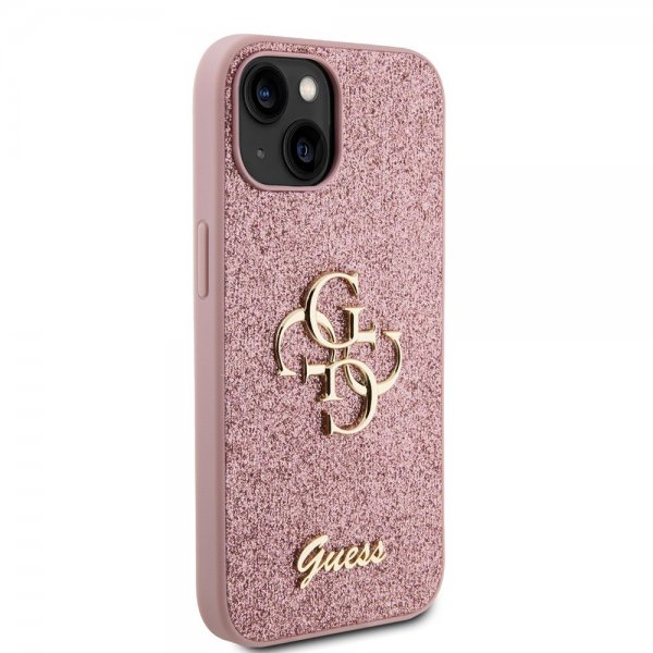 Guess iPhone 15 Deksel Fixed Glitter Rosa