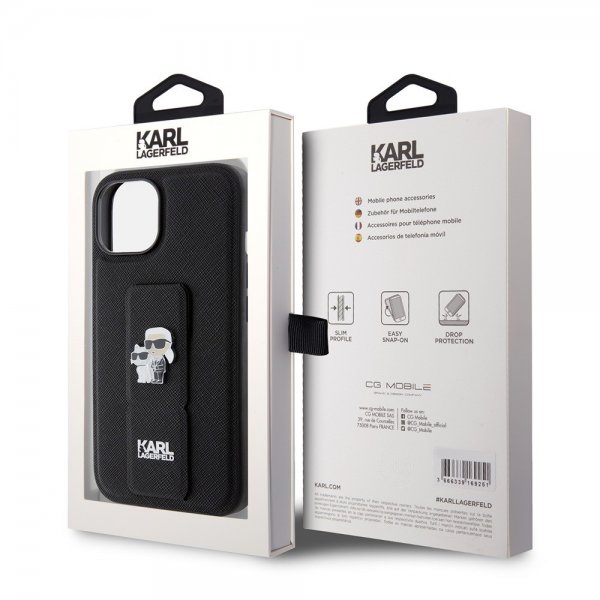 Karl Lagerfeld iPhone 15 Deksel Grip Stand Function Svart