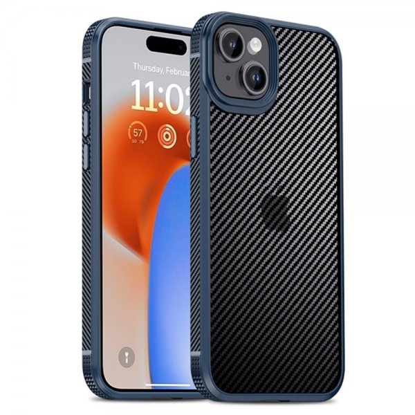 Ipaky iPhone 15 Deksel Karbonfibermønster Blå