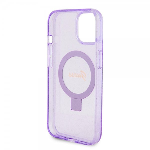 Guess iPhone 15 Deksel Ring Stand Glitter MagSafe Lilla