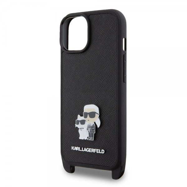 Karl Lagerfeld iPhone 15 Deksel Saffiano Karl & Choupette Crossbody Svart