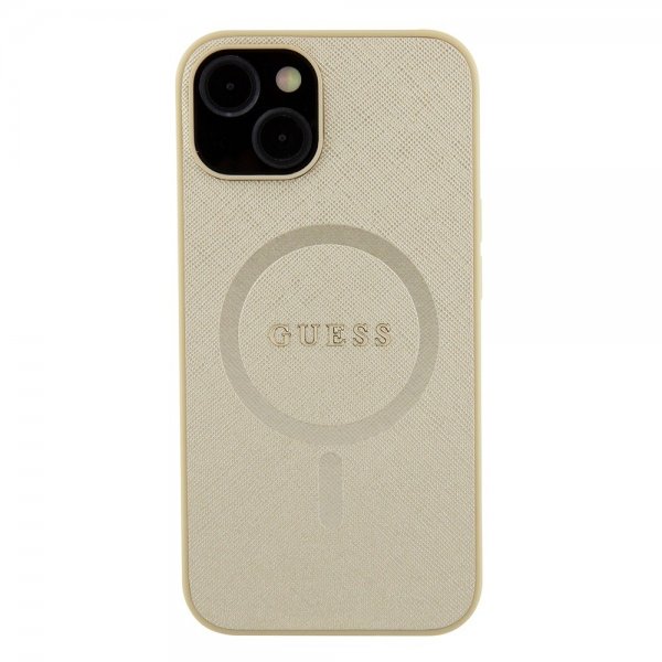 Guess iPhone 15 Deksel Saffiano MagSafe Beige