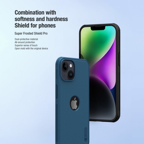 Nillkin iPhone 15 Deksel Super Frosted Shield Pro Logo Hole Blå