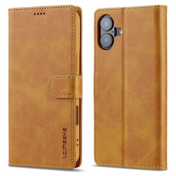 Lc.Imeeke iPhone 16 Etui med Kortlomme stativfunksjon Lysebrun