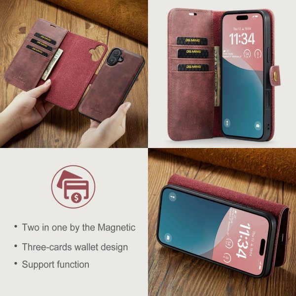 Dg.Ming iPhone 16 Etui Avtagbart Deksel Rød