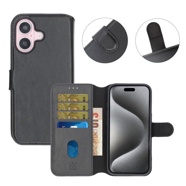 Rvelon iPhone 16 Plus Etui Detachable Wallet Case Svart