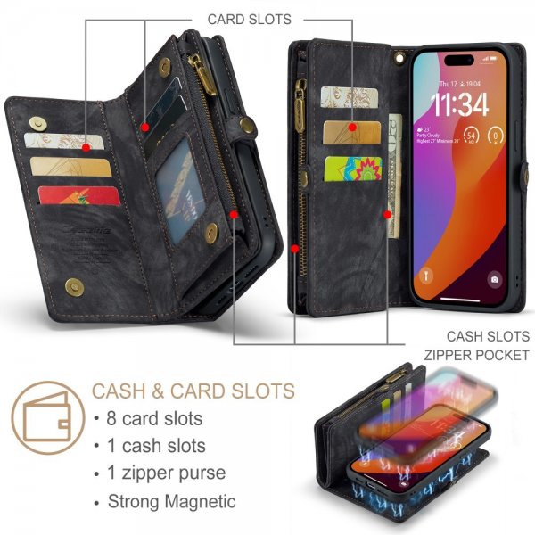 CaseMe iPhone 16 Pro Etui 008 Series Avtakbart Deksel Svart