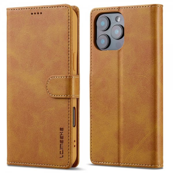 Lc.Imeeke iPhone 16 Pro Etui med Kortlomme stativfunksjon Lysebrun