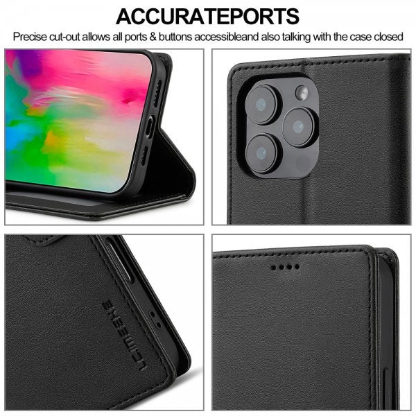Lc.Imeeke iPhone 16 Pro Etui med Kortlomme stativfunksjon Svart