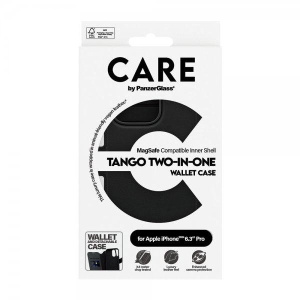 CARE by PanzerGlass iPhone 16 Pro Etui Tango Two-in-One Wallet MagSafe Svart