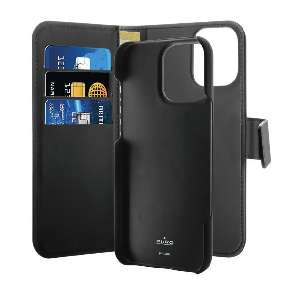 Puro iPhone 16 Pro Etui Wallet Detachable 2 in 1 Svart