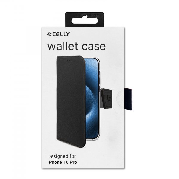 Celly iPhone 16 Pro Etui Wally Wallet Case Svart