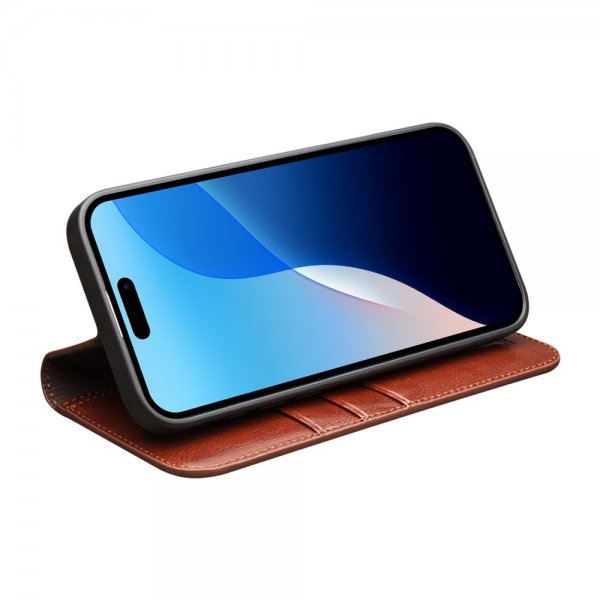 Qialino iPhone 16 Pro Max Etui Ekte Skinn Brun