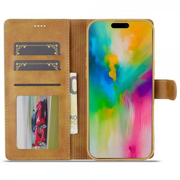 Lc.Imeeke iPhone 16 Pro Max Etui med Kortlomme stativfunksjon Lysebrun