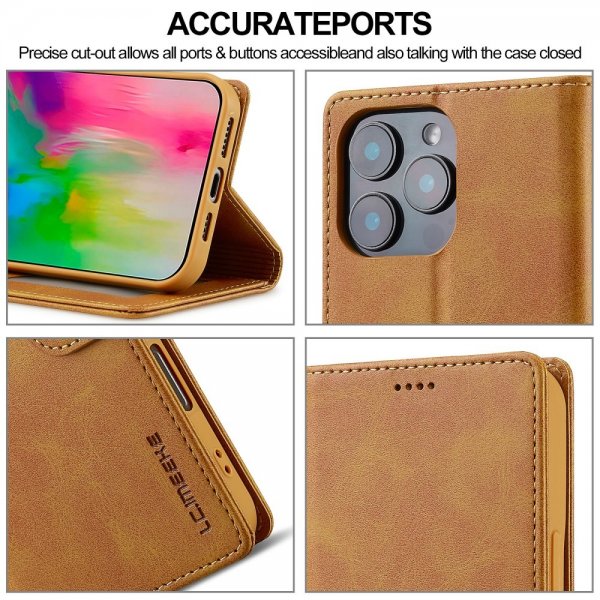 Lc.Imeeke iPhone 16 Pro Max Etui med Kortlomme stativfunksjon Lysebrun