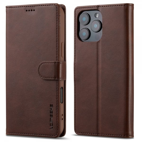 Lc.Imeeke iPhone 16 Pro Max Etui med Kortlomme stativfunksjon Mørkebrun
