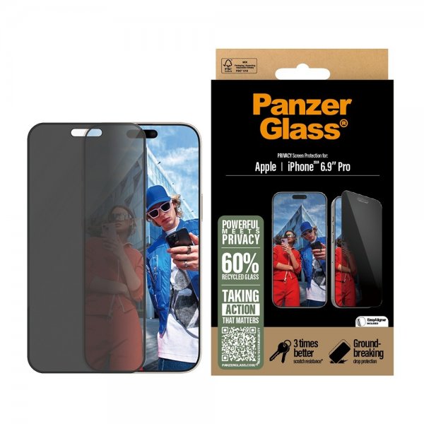 PanzerGlass iPhone 16 Pro Max Skjermbeskytter Ultra-Wide Fit Privacy EasyAligner