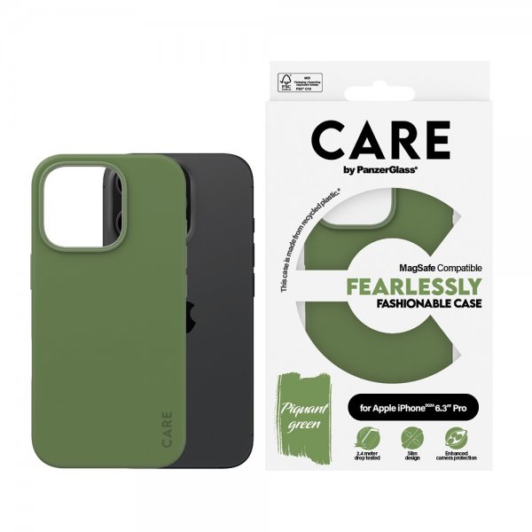 CARE by PanzerGlass iPhone 16 Pro Deksel Fashionable MagSafe Grønn